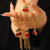 Nueva serie de frutas, collar con colgante de cereza con incrustaciones de circón chapado en oro de 18 quilates de acero inoxidable para mujer, regalo de joyería de moda