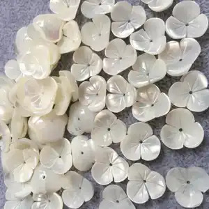 Middled drilled Mother of pearl Hand carved three petals flower shell earrings for DIY jewelry