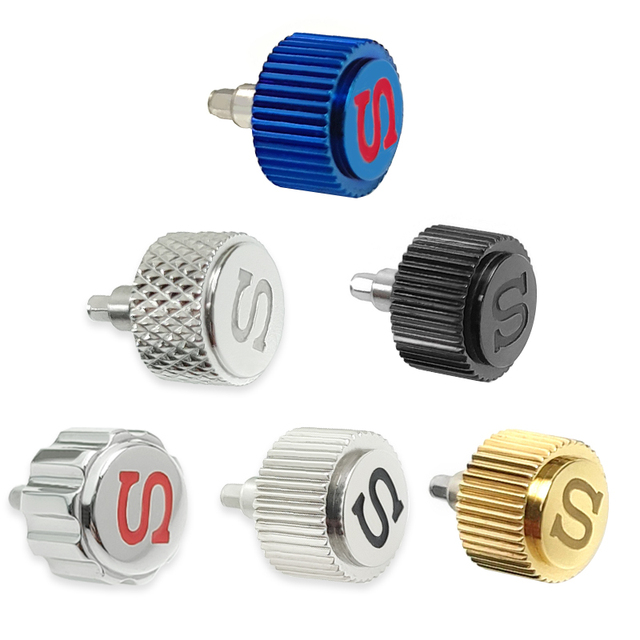 Shiny Watch Crown Stainless Steel SKX007 , Mod Parts, Fit for NH35, NH35a, 4R36, and 6R15 Movements. Silver Black Gold Tools