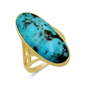 Bague Gourik en argent sterling 925 plaqué or, motif géométrique, turquoise bleue, sertie de griffes, pour femme - Cadeau de luxe pour fête et mariage - Product Image 1