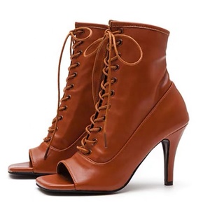 Talla 34 tacones de lápiz botas de baile de jazz verano peep toe encaje hasta tacones altos sandalias botines punta cuadrada botas de mujer - Product Image 1