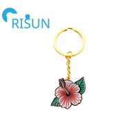 Gantungan Kunci bunga bunga logam kustom gantungan kunci bunga Hibiscus Hawai Glitter merah gantungan kunci kustom Logo Hibiscus