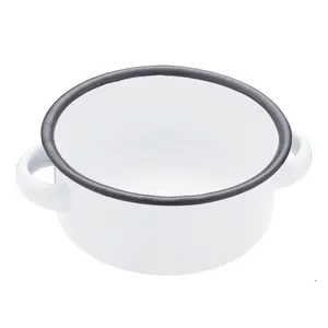 12厘米14厘米16厘米18厘米儿童高品质小定制徽标印刷圆形边缘铁金属搪瓷汤碗，带2个手柄