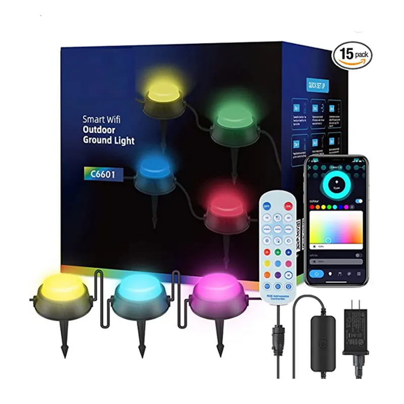 15 Pack Smart Tuya App Control Rgbicw Muziek Sync Pad Verlichting, Grond Verlichting, Buiten Gazon Licht Voor Tuin, Tuin, Patio,Decor