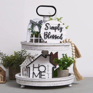 Nova Chegada: Bandeja Redonda de Madeira Ecológica de 2 Níveis Estilo Art Déco com Decoração Personalizada em Cores Rústicas para Todas as Ocasiões - Product Image 3