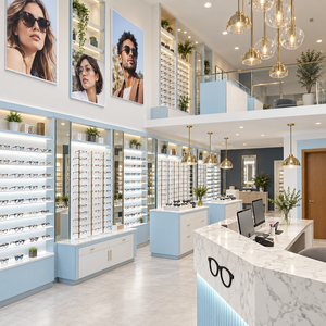 Étagère murale optique personnalisée avec éclairage LED et rangement verrouillable pour magasin de détail - Product Image 3