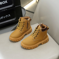 Bottes de travail à semelle épaisse pour enfants, chaussures décontractées à lacets jaunes antidérapantes pour garçons et filles, automne et hiver
