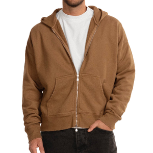 Heavyweight French Terry Zip up Hoodie Personalizable Oversized Boxy Cropped Fit Drop Shoulder Fleece <span class=keywords><strong>Two</strong></span> Way Zipper Zip up Hoodie - Product Image 1