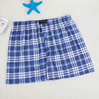 Caleçon Homme Classique Bleu à Carreaux 100% Polyester Respirant Mid Rise Summer Loose Casual Beach Shorts Stock Douzaine Vente en gros