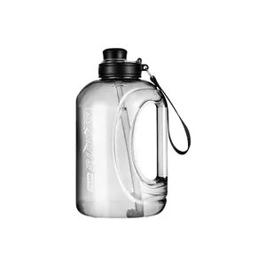 Bouteille d'eau de 2800 ml avec marqueur de temps et paille Bouteille de sport de gymnastique Grande bouteille d'eau avec poignée et paille