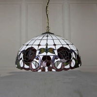 Luminaire suspendu de style Tiffany LongHuiJing de 16 pouces avec motif de rose et verre teinté rétro