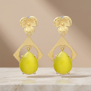 Handmade Brass Gemstone Drop <b>Earrings</b> Gold Plated Ethnic Boho Engagement Party Fashion - Product Image 3