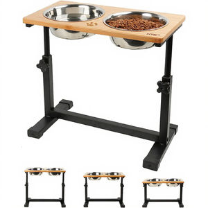 Rak mangkuk kucing bambu Universal dapat diatur grosir mangkuk tempat penyimpanan makanan kayu untuk meja makan hewan peliharaan anjing - Product Image 3