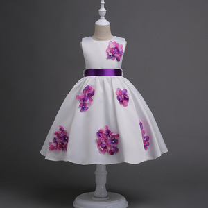 Girls 3D Floral Dress White Yellow Petal Skirt Stage Performance Wear For Children Spring 2017 - Product Image 4