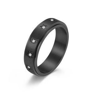 Anillo Giratorio de Acero Inoxidable con Diseño de Estrella y Luna, Anillo de Moda Unisex con Incrustaciones, Regalo de Joyería, K-R621 - Product Image 5