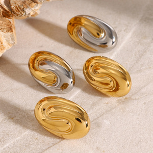 Chic Spiral Oval <b>Cuff</b> <b>Earrings</b> 18k Gold Stainless Steel High-End Fashion Jewelry - Product Image 2