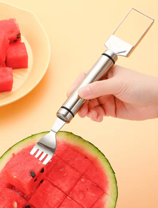 Herramienta de corte de sandía de fruta de cocina 2 en 1, tenedor de sandía, cuchillo de fruta Silcer, tenedor de acero inoxidable, cortador de sandía - Product Image 3