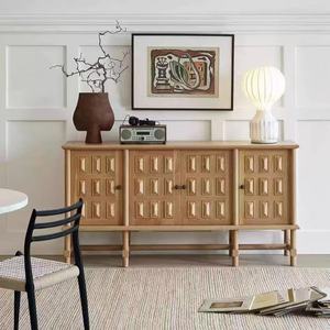 Light Oak <b>Sideboard</b> 4-Door Raised Panel Mid Century Modern Credenza Living Room Cabinet <b>Storage</b> Furniture - Product Image 1