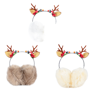 Orejeras Navideñas de Invierno con Diseño de Astas y Bayas, Lindas y Cálidas para Niñas - Product Image 1