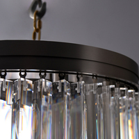 Lustre moderne noir rond à montage encastré avec prismes de cristal à plusieurs niveaux pour salle à manger et salon