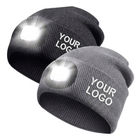 Topi Beanie LED Custom Logo Grosir OEM, Dapat Diisi Ulang via USB, Lampu Kepala Lepas Pasang untuk Hadiah Promosi Perusahaan