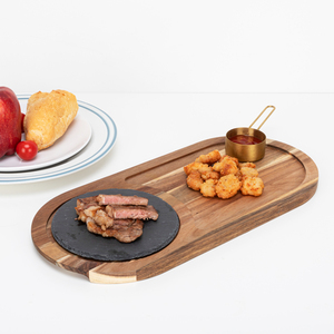 Assiette de Dîner Ovale de Luxe en Bois d'Acacia Écologique, Taille Personnalisée, Gravure, Vaisselle Moderne pour Restaurant, Idéale pour Steak, Tendance - Product Image 1