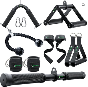 Ensemble de 7 accessoires pour câble de <span class=keywords><strong>musculation</strong></span> en acier creux : <span class=keywords><strong>Corde</strong></span> triceps en V, Poignée en D, Sangle de cheville, Barre rotative – Accessoires pour appareils de <span class=keywords><strong>musculation</strong></span> - Product Image 1
