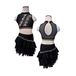 Robe de ballet noire Glam, confectionnée en nylon et élasthanne pour une flexibilité inégalée et une brillance luxueuse qui captive chaque regard. - Product Image 1