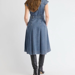 Vestido Maxi Bohemio Informal, Tejido Vaquero Transpirable, Cintura Elástica, Diseño Tejido con Parches, Estilo Otoñal, Silueta en A - Product Image 3