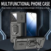 Étui de téléphone de luxe PC+TPU avec fenêtre coulissante, anneau magnétique, béquille et support de voiture pour iPhone 14 Pro 5G, Redmi Note 12 Pro et série 15