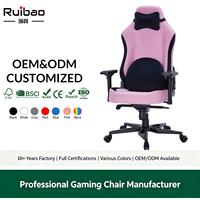 Chaise de jeu ergonomique en cuir rose avec accoudoirs 4D réglables, pivotante, mécanisme papillon à vérin à gaz 4 positions, appui-tête et soutien lombaire