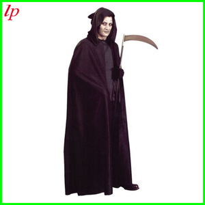 Cape à capuche noire 140 cm, cape de mort pour fête d'Halloween, costume homme LPC0007 - Product Image 3