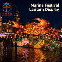 Lanterne géante en soie en forme de crabe pour l'extérieur, sculpture lumineuse artisanale à LED représentant un animal marin pour parc à thème