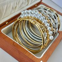 Nouveau Bracelet Manchette Tendance pour Femme en Acier Titane Plaqué Or 18K, Polyvalent, Étanche, en Acier Inoxydable, Zircon et Perle, Style Mode