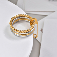 Bagues en acier inoxydable plaqué or 18 carats, style trombone, avec zircon étoile, empilables multicouches, pour femmes - Nouveauté en gros