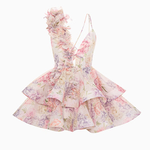 À la mode Sexy vacances fête Club fleur imprimé sans manches licou profond col en v <span class=keywords><strong>dos</strong></span> <span class=keywords><strong>nu</strong></span> Mini femmes <span class=keywords><strong>robe</strong></span> Sexy - Product Image 3