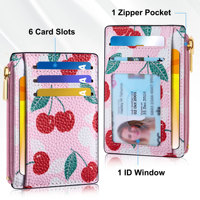 Porte-cartes de crédit fin et minimaliste en similicuir avec fermeture éclair courte, blocage RFID, pour femme, avec poche avant et fenêtre d'identification