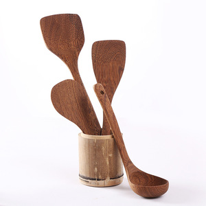 Wooden Spatula Set 4 Pc Heat Resistant Cooking Spoon Ladle Kitchen Utensil <b>Tool</b> Set For Stir Fry Soup Serving - Product Image 3