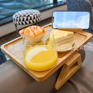 Bamboo Sofa Armrest Tray With Cup <b>Holder</b> 30cm Foldable Solid Wood Living Room Snack Beverage Tray - Product Image 2