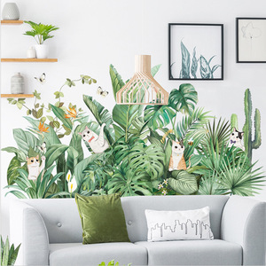 Adesivo <span class=keywords><strong>da</strong></span> <span class=keywords><strong>parete</strong></span> con foglie di <span class=keywords><strong>piante</strong></span> tropicali decorazioni per la casa camera dei bambini Nordic Rainforest Green Plants Window Wall Decal - Product Image 3