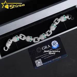 Custom Made Green Eye Skull Chain 13MM Hip Hop Silver Men Moissanite Diamond Cuban Link Bracelet