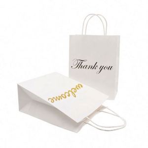 Welcome <b>Bags</b> Gold Foil Kraft Paper <b>Bags</b> with Handle Gift <b>Bags</b> for Retail Wedding Party Baby Show - Product Image 2