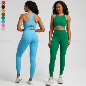 Комплект спортивной одежды из двух предметов с логотипом на заказ, летняя женская одежда для йоги, фитнеса, тренировок, комплекты для йоги из 2 предметов, женская одежда