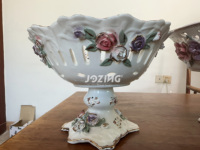 Décoration d'intérieur, assiettes à fruits en céramique vintage avec support, panier à fruits floral en porcelaine, plateau de décoration en céramique