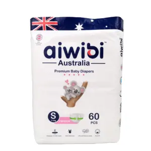 AIWIBI制造商最佳婴儿尿布批发进口桑迪亚SAP环保带胶带困倦尿布