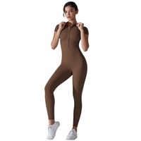 Combinaison de sport une pièce DY, nouvelle, respirante, unie, zippée, très extensible, à manches courtes, avec leggings intégrés pour la gym
