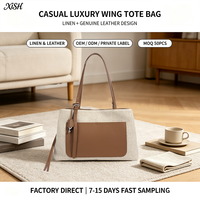 Tas Bahu Wanita Tas Tangan Kulit Asli Katun Linen Kapasitas Besar Tas Ketiak Kasual Tas Jinjing Kerja Sehari-hari Produsen Tas Jinjing