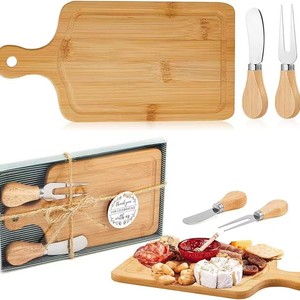 Ensemble de planches à fromage en bois avec couteau et fourchette, plateau de service rond de 12 pouces, idéal pour un cadeau ou une fête - Product Image 2
