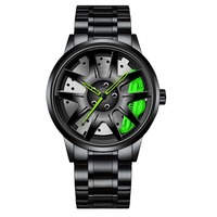 Montre à quartz A0908 pour homme, étanche, avec cadran rotatif 3D en acier, design sportif inspiré de la roue de voiture, 43 mm, simple, style moyeu de roue