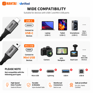Cable de Sincronización USB-C a Mini USB Premium de 1.5m, Cable de Carga Rápida Tipo C a Mini B de 5 Pines para Cámara Digital GoPro <span class=keywords><strong>Hero</strong></span> 3+ 4 - Product Image 3